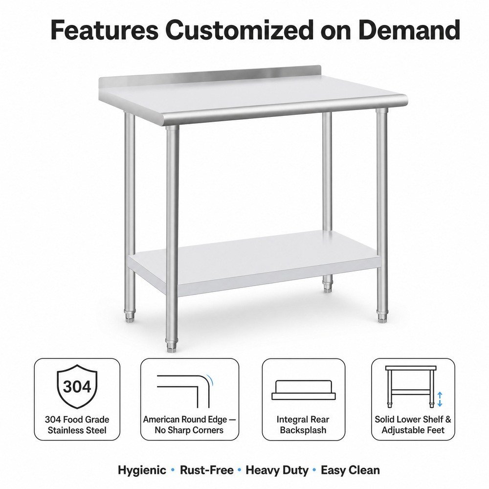 Stainless Steel Work Table with Backsplash — key features