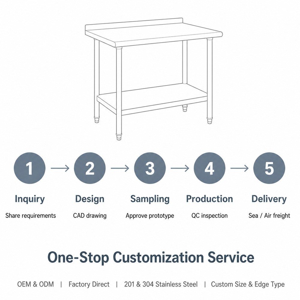 Stainless Steel Work Table with Backsplash — OEM/ODM customization process