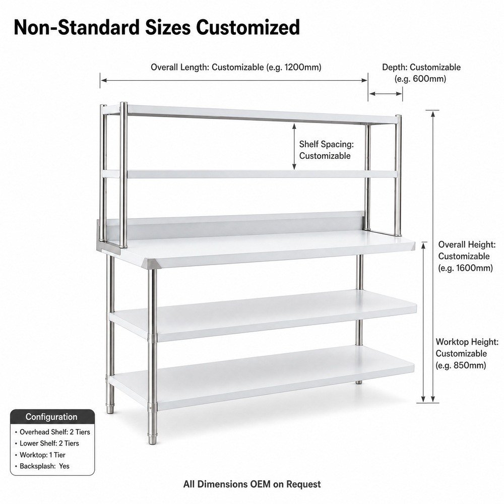 Stainless Steel Work Table with Overshelf — dimensions
