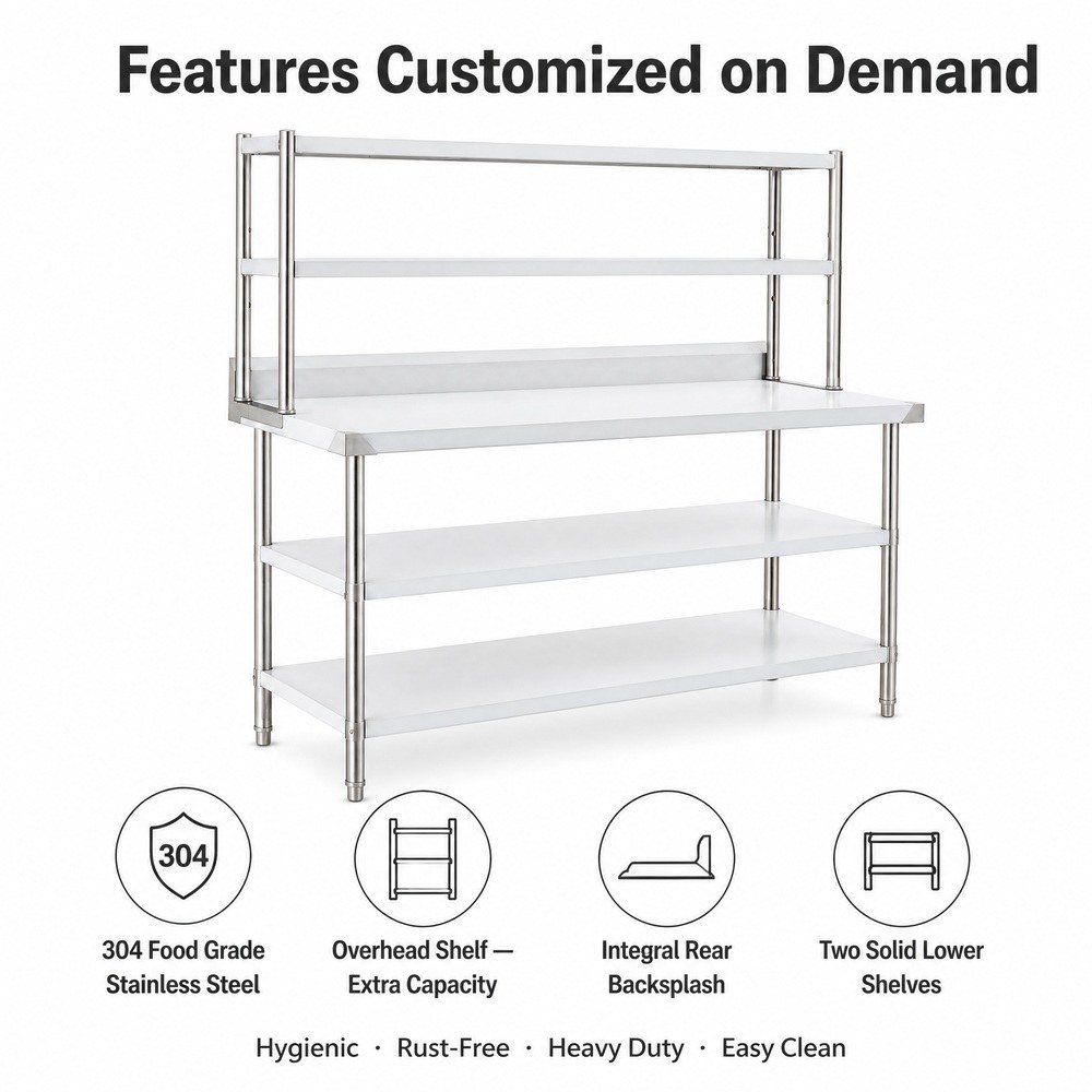 Stainless Steel Work Table with Overshelf — key features