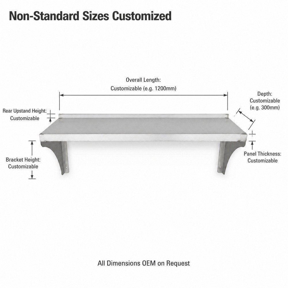 Custom sizes for stainless steel wall shelf