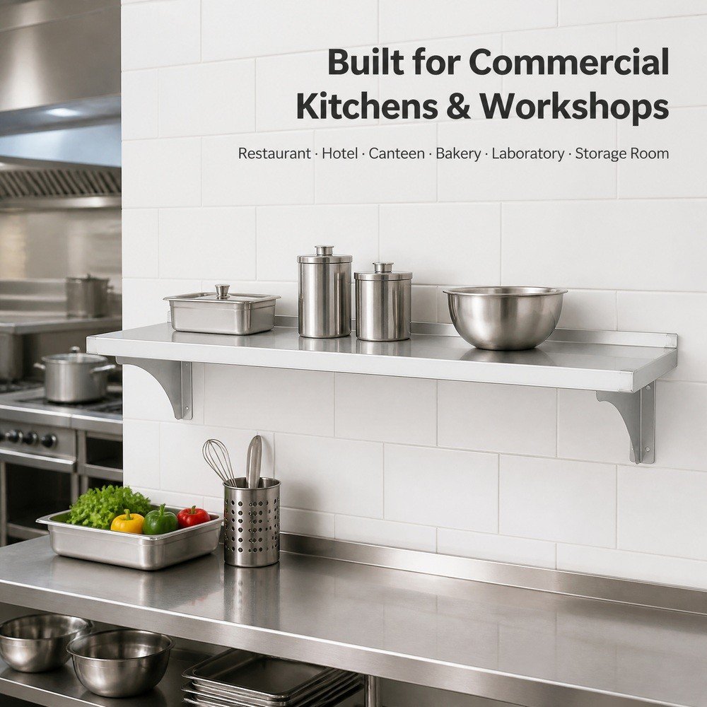 Wall-Mounted Stainless Steel Shelf | 201/304 Custom Size