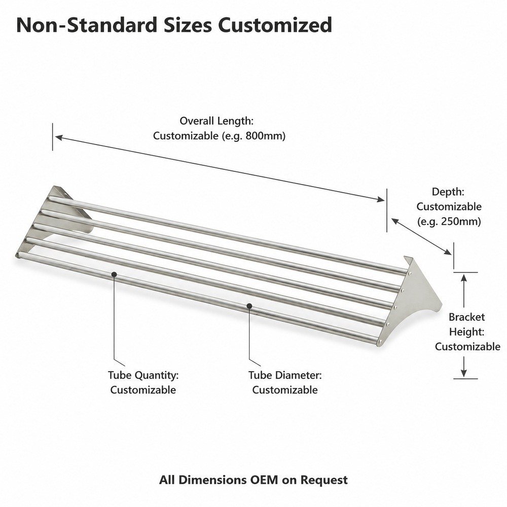 Wall-Mounted Stainless Steel Shelf Rack — dimensions